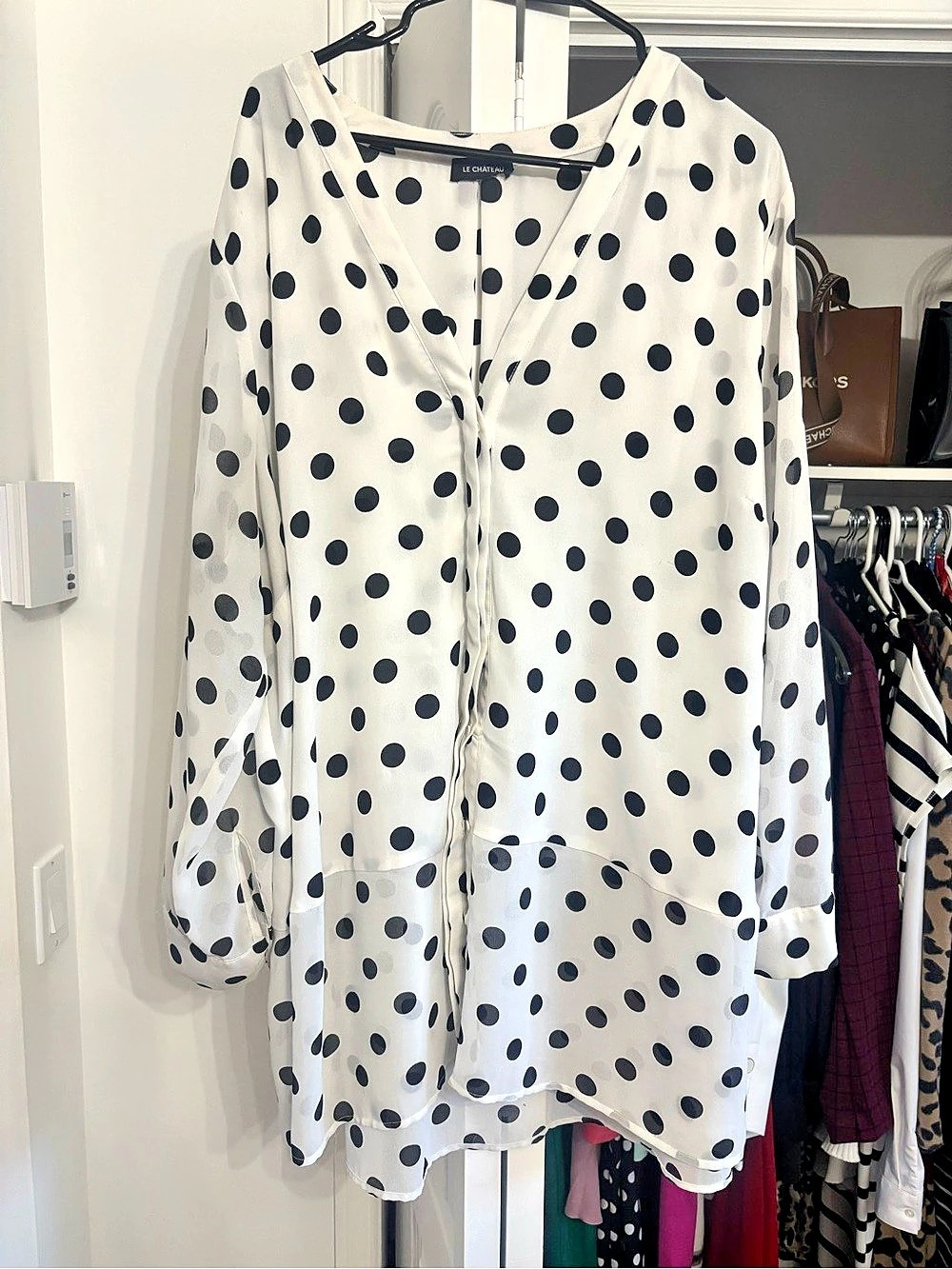 Le chateau Polka Dot Blouse in White & Black Like New